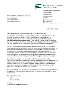 Europa-Union Bonn/Rhein-Sieg Rundbrief Oktober 2020